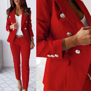 Chic Double-Breasted Blazer & Slim Pants Set for Women