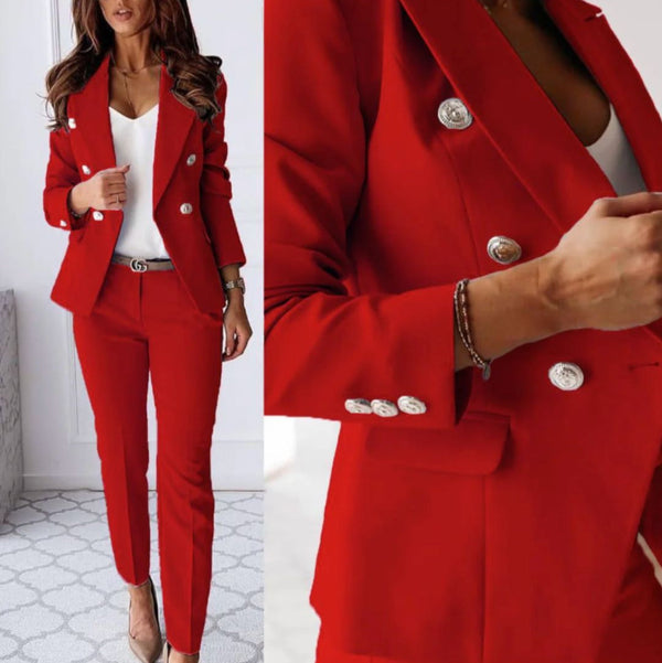 Chic Double-Breasted Blazer & Slim Pants Set for Women