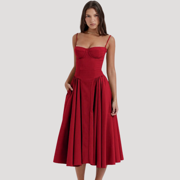 Women's Sweetheart Neckline Corset Midi Dress