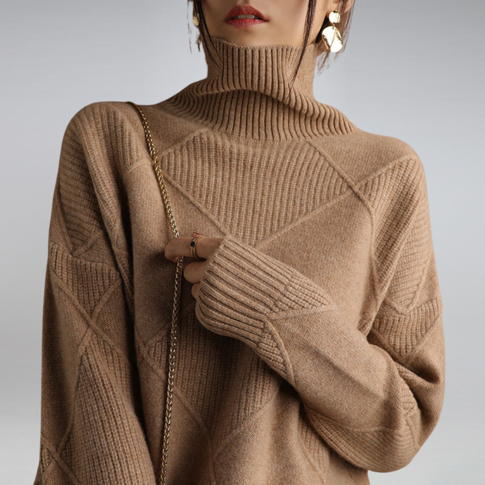 Suéter de cuello alto para mujer, ajuste casual relajado