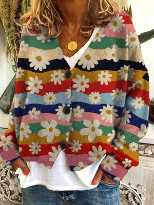 Women's Floral Print Button-Front Cardigan