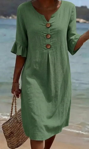 Women's Short Casual Midi Dress with Ruffled Sleeves