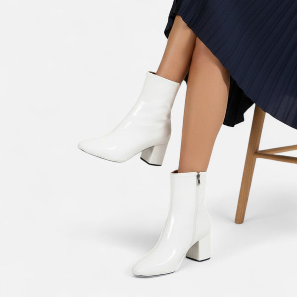 Sleek Square Toe Zip-Up Block Heel Ankle Boots