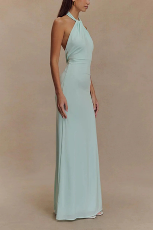 Vestido Maxi Ajustado Halter con Espalda Abierta para Mujer