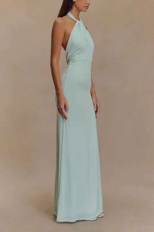Vestido Maxi Ajustado Halter con Espalda Abierta para Mujer