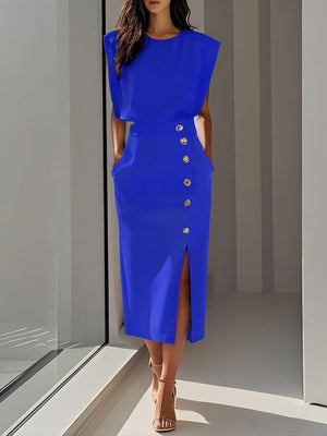 Women’s Sleeveless Elegant Side Slit Midi Dress
