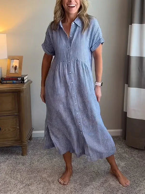 Women’s Striped Button-Front Midi Shirt Dress