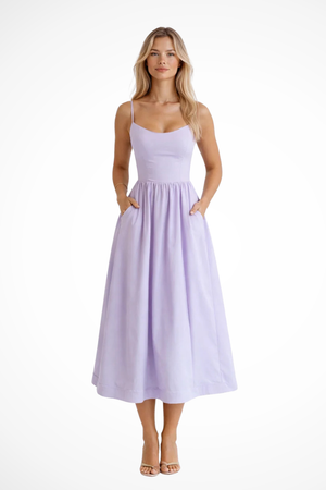 Women’s Square Neck Midi Sundress with Flowy A-Line Silhouette