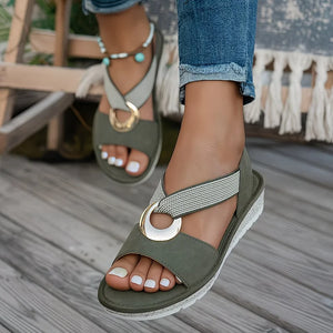 Women's Wedge Slingback Sandals with Metal Ring Accent
