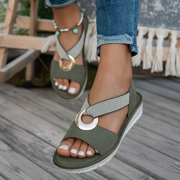 Women's Wedge Slingback Sandals with Metal Ring Accent