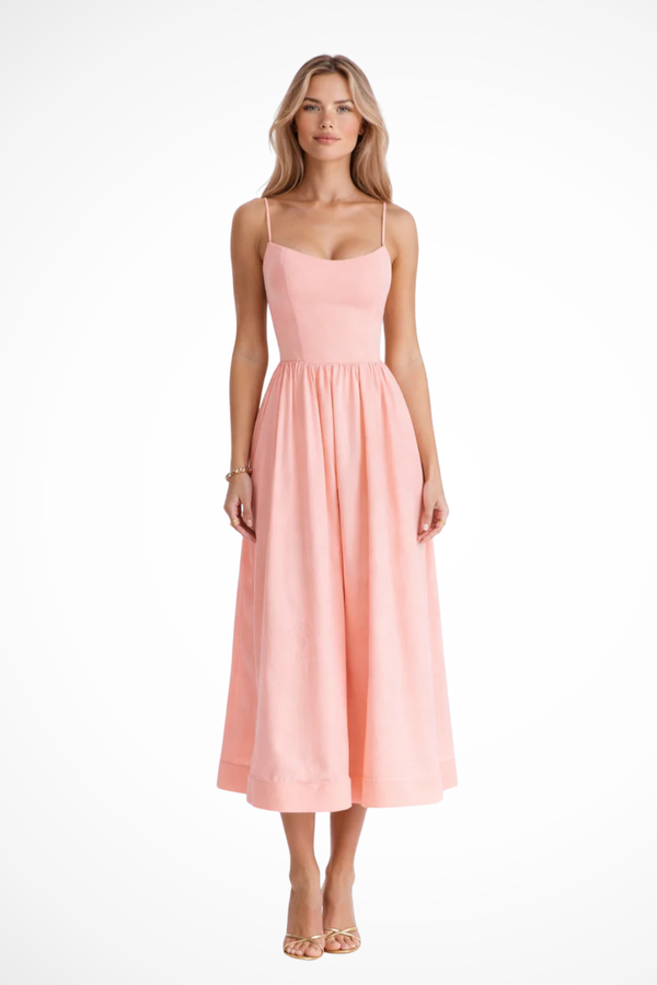 Women’s Square Neck Midi Sundress with Flowy A-Line Silhouette