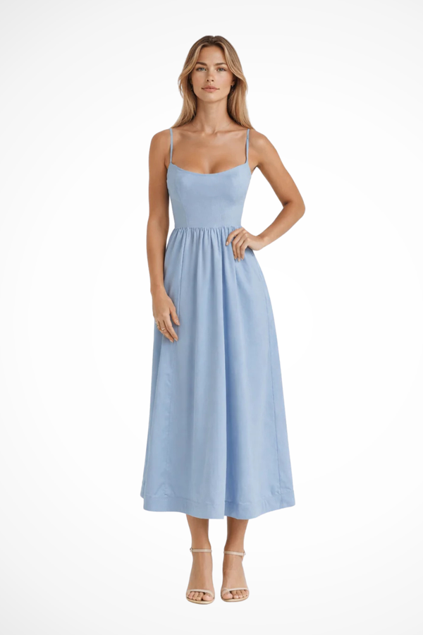 Women’s Square Neck Midi Sundress with Flowy A-Line Silhouette