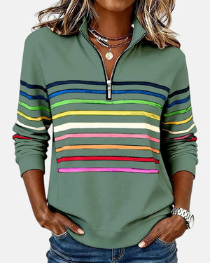 Rainbow Striped Quarter-Zip Sweatshirt