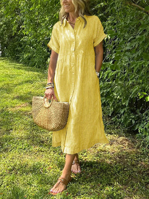 Women’s Striped Button-Front Midi Shirt Dress