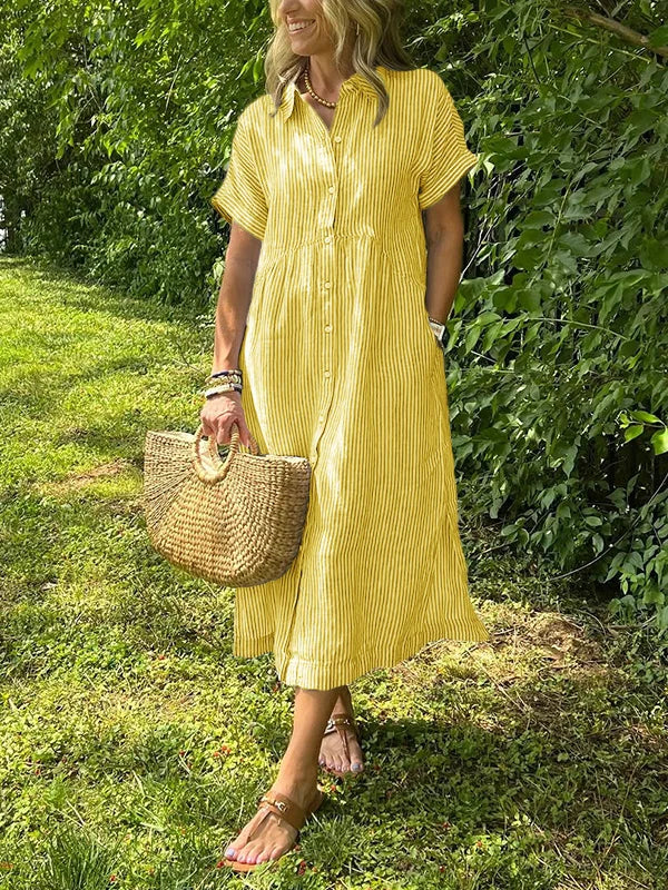 Women’s Striped Button-Front Midi Shirt Dress