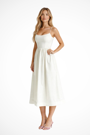 Women’s Square Neck Midi Sundress with Flowy A-Line Silhouette