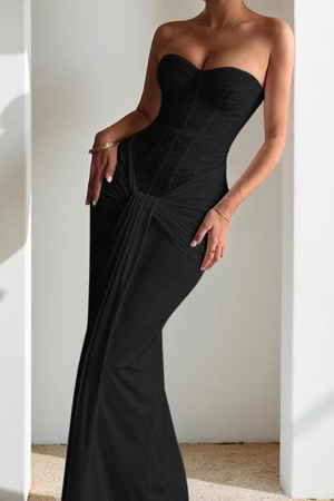Women’s Lace  Strapless Sweetheart Maxi Dress for Elegant Occasions