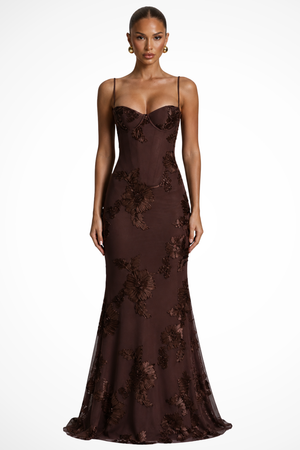 Women's Floral Embroidered Strapless Corset Maxi Dress