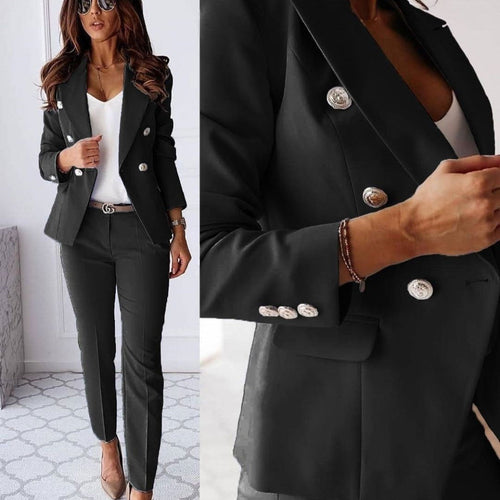 Chic Double-Breasted Blazer & Slim Pants Set for Women