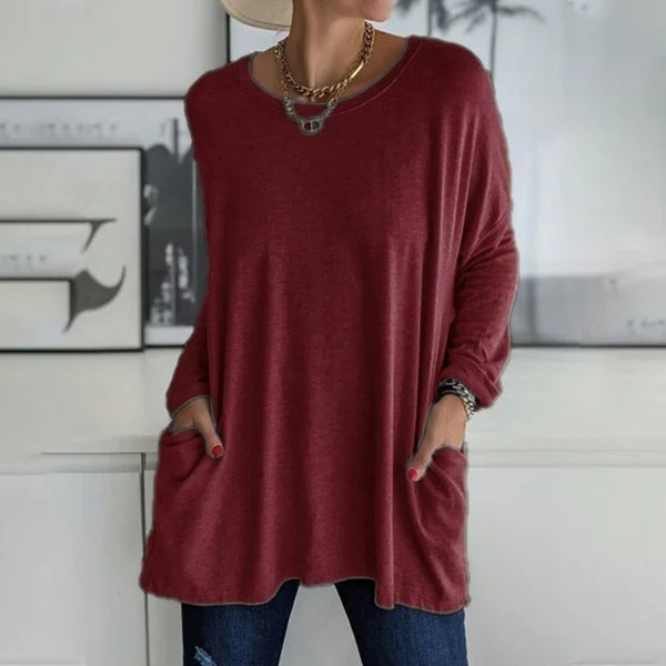 Women's Oversized Pocket Long Sleeve Tunic Top