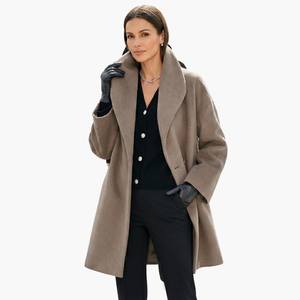 Elegant Mid-Length Women's Coat Wide Collar