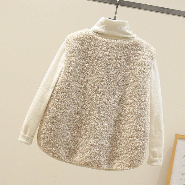 Women's Cosy Teddy Fleece Button-Front Vest with Front Pocket