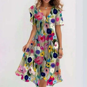 Women’s Elegant Floral Wrap Midi Dress