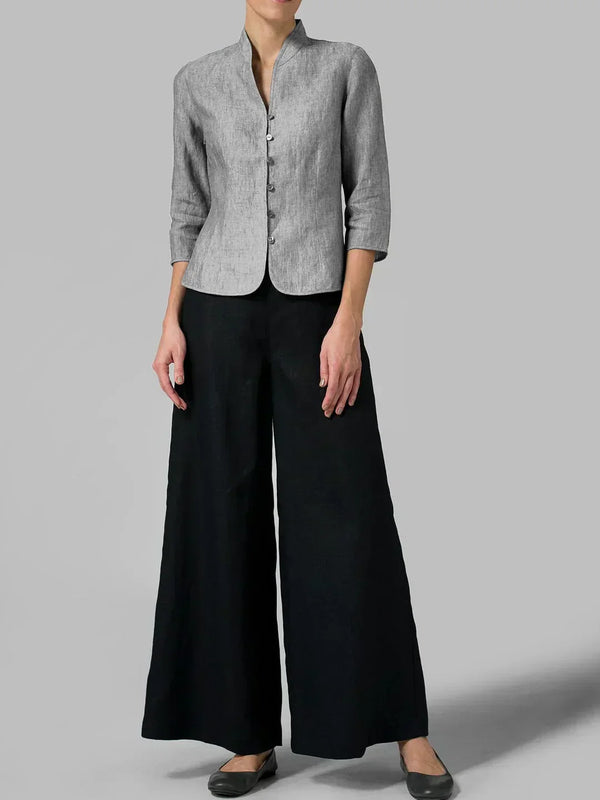 Women’s Elegant Mandarin Collar Button-Front Blouse
