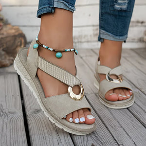 Women's Wedge Slingback Sandals with Metal Ring Accent