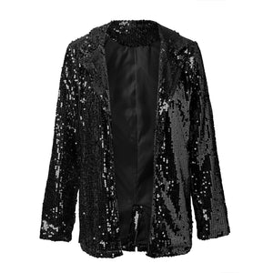 Blazer de lentejuelas para mujer con abertura frontal para un estilo glamuroso
