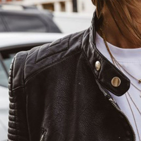 Women's Faux Leather Moto Jacket with Zip Front