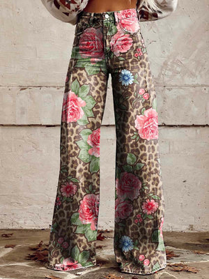 Women's High-Waisted Wide-Leg Floral Print Pants