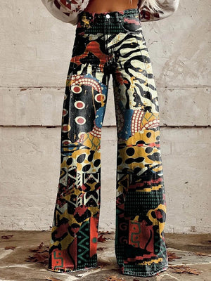 Women's High-Waisted Wide-Leg Floral Print Pants
