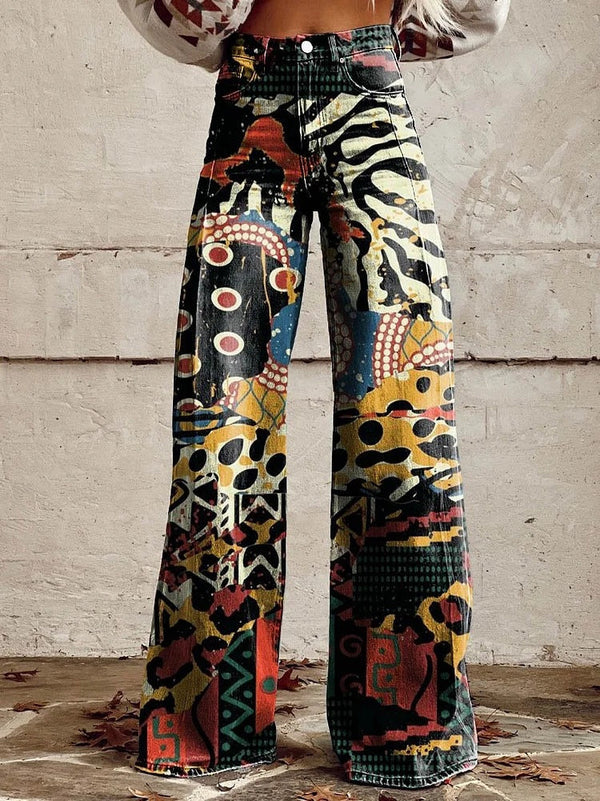 Women's High-Waisted Wide-Leg Floral Print Pants