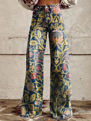 Women's High-Waisted Wide-Leg Floral Print Pants
