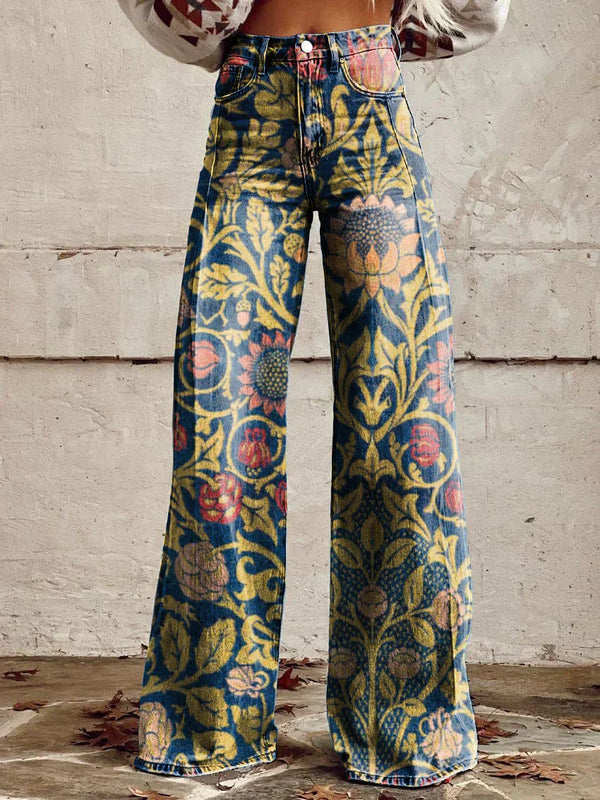 Women's High-Waisted Wide-Leg Floral Print Pants