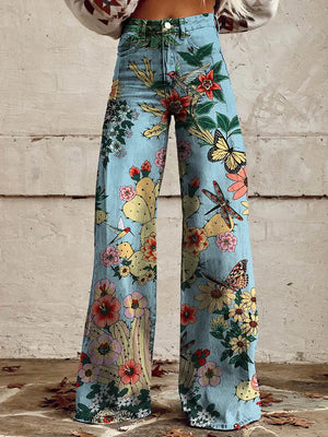 Women's High-Waisted Wide-Leg Floral Print Pants