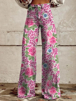 Women's High-Waisted Wide-Leg Floral Print Pants