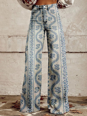 Women's High-Waisted Wide-Leg Floral Print Pants