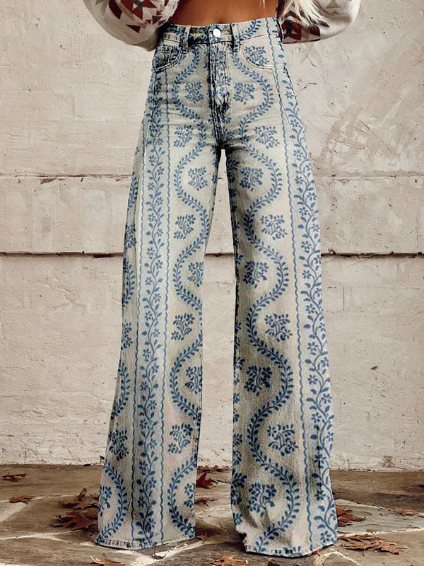 Women's High-Waisted Wide-Leg Floral Print Pants