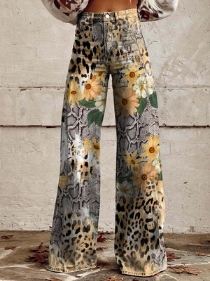 Women's High-Waisted Wide-Leg Floral Print Pants