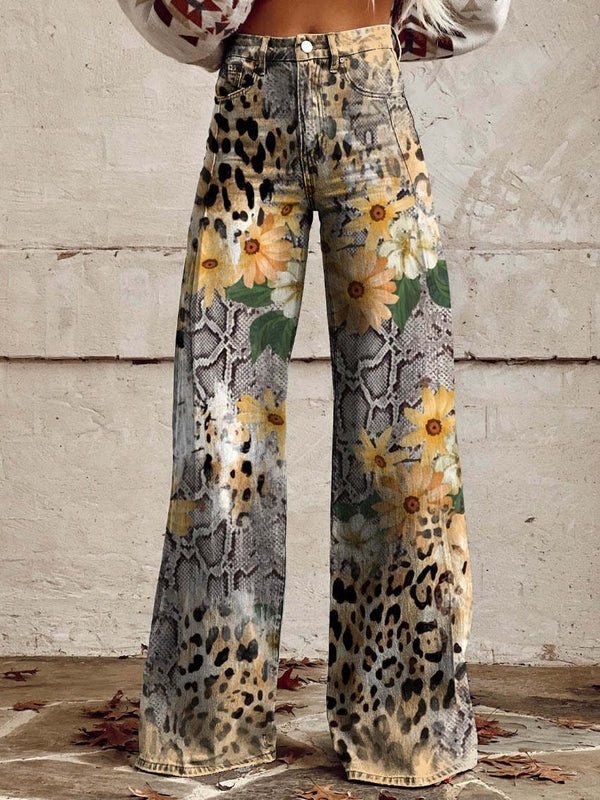 Women's High-Waisted Wide-Leg Floral Print Pants