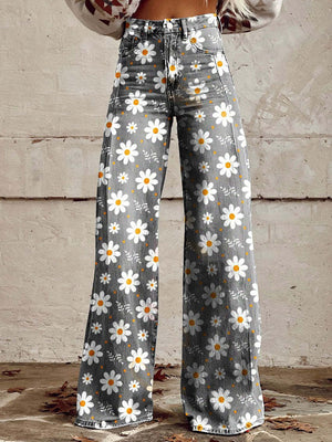 Women's High-Waisted Wide-Leg Floral Print Pants