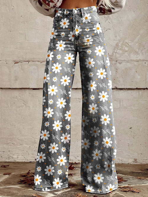 Women's High-Waisted Wide-Leg Floral Print Pants