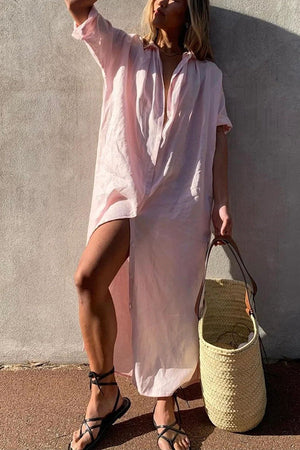 Vestido de lino camisero de mujer para cubrirse en la playa