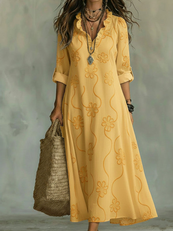 Women's Embroidered Bohemian Maxi Dress