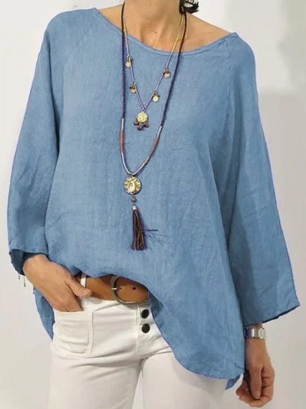 Relaxed Oversized Linen-Style Blouse for Women