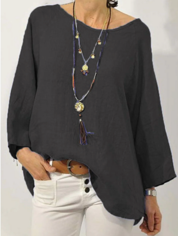Relaxed Oversized Linen-Style Blouse for Women