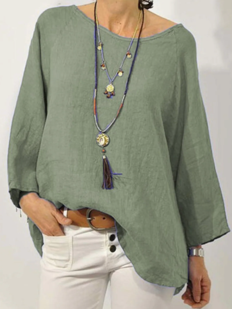 Relaxed Oversized Linen-Style Blouse for Women