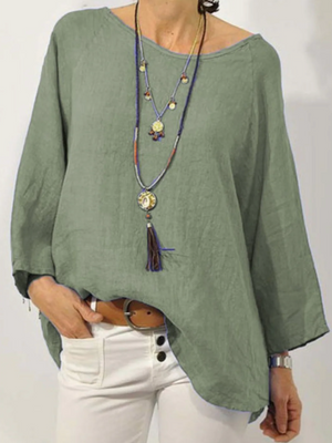 Relaxed Oversized Linen-Style Blouse for Women